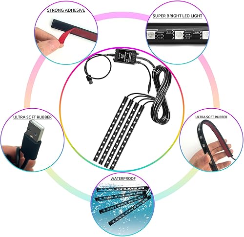 Miniatura 3 de Luces interiores para automóvil, control de aplicación, luces LED inteligentes para automóvil, 48 luces LED multicolor, luces interiores LED