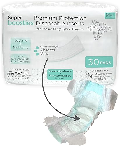 Tapón para fugas de pañales durante la noche, insertos desechables Super Boosties, uso con Pampers tamaños 4-6, funda híbrida Honest para pañales Sz