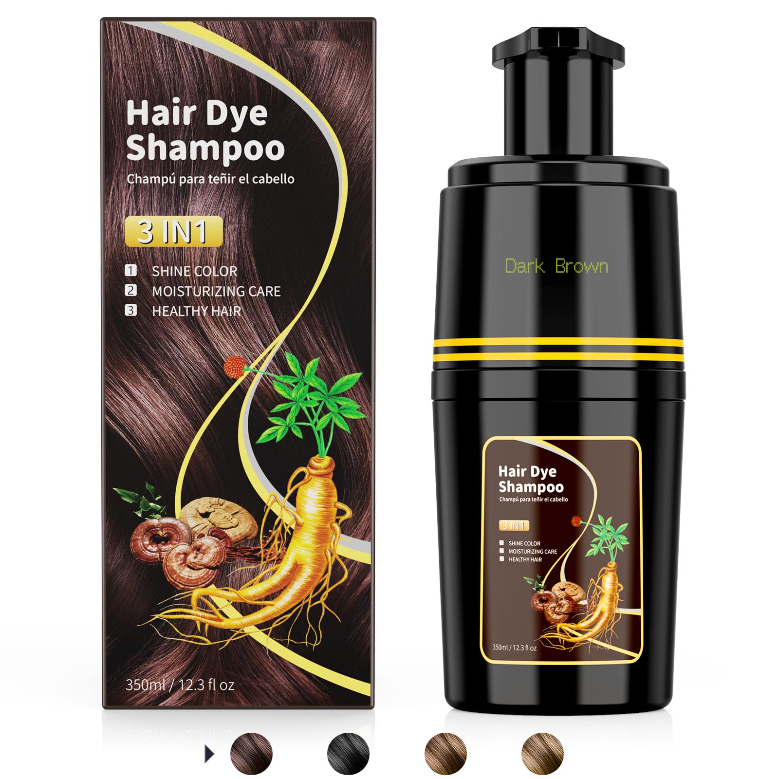 Dark Brown Hair Dye Shampoo 3 in 1, Hair Color Shampoo for Cover Grey Hair, Herbal Ingredient for Men and Women (Dark Brown)