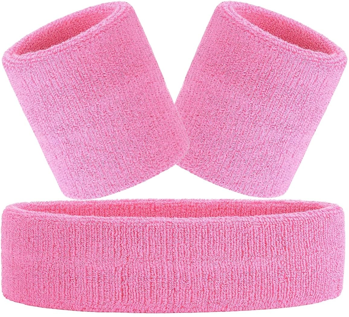 Hatstar 3-teiliges Schweißband Set | 1x Stirnband + 2X Schweißbänder für Handgelenke | Stirnband Damen & Herren | Accessoire für Karneval & Fasching Aerobic Kostüm