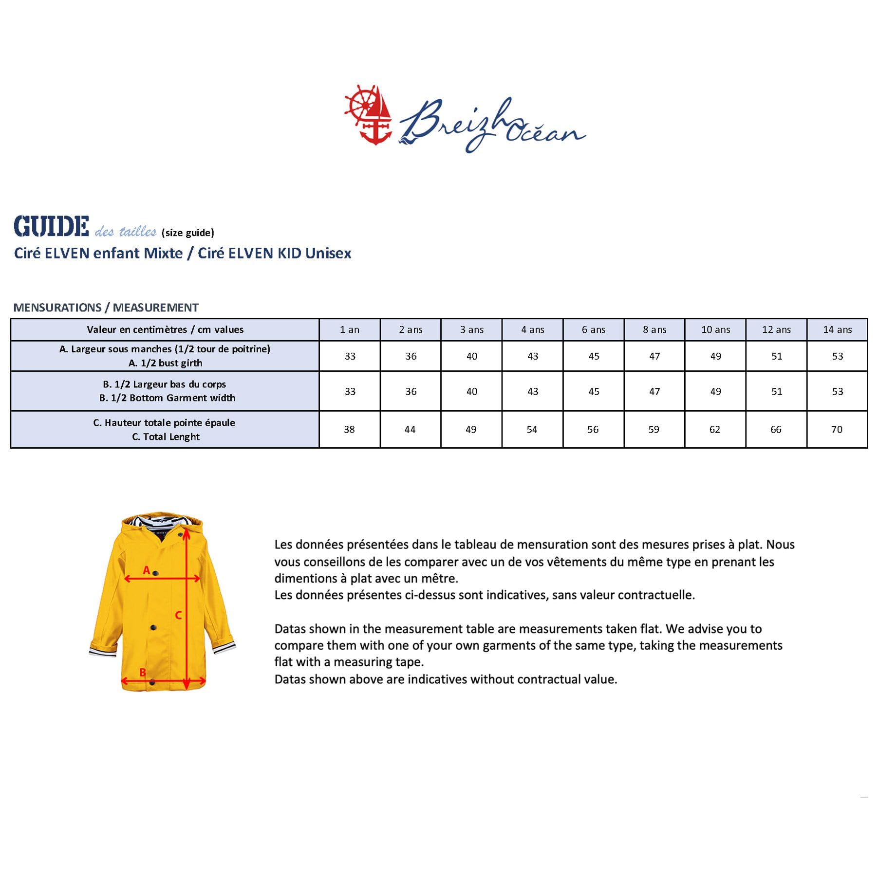 Breizh Ocean - Ciré, Imperméable Enfant, Création Française ELVEN Mixte Garçon ou Fille - Impermeable Enfant Intérieur Rayé Style Marinière avec Capuche - Manteau Garcon ou Fille de 1 à 14 ans