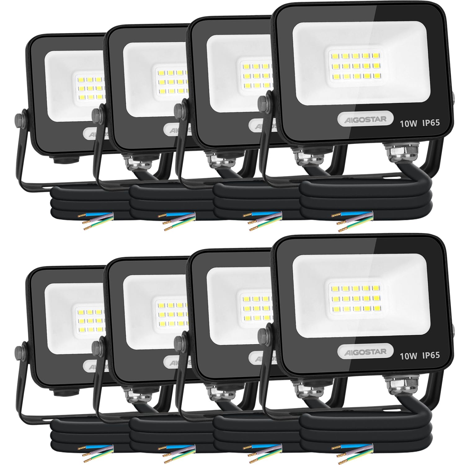 Aigostar Foco LED Exterior 10w 825LM: Foco Proyectore LED Exterior Impermeable IP65-6500K Blanco Frío para Garaje Jardín Patio Parque. 8 Piezas