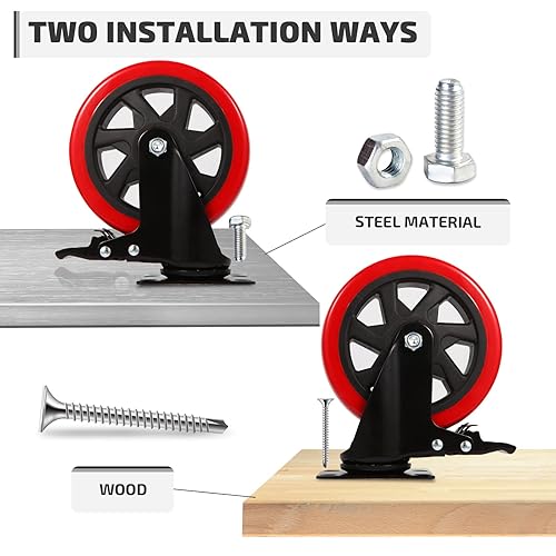 Miniatura 5 de Nefish Ruedas giratorias de 6 pulgadas, juego de 4 ruedas industriales, ruedas industriales con bloqueo de placa superior giratoria de 2600 libras,