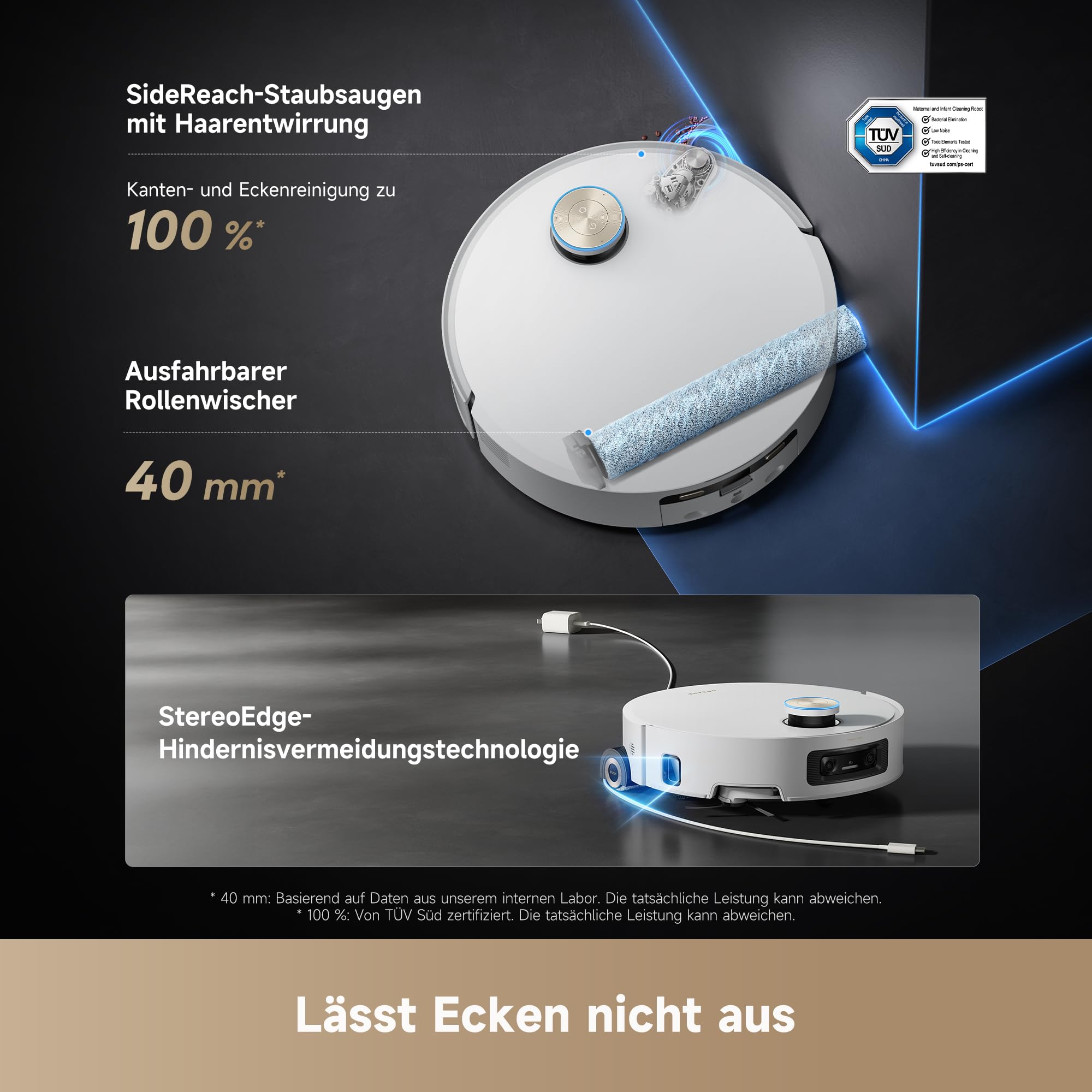 dreame Aqua10 Ultra Roller Complete Saugroboter mit Wischfunktion, 30.000Pa Saugkraft, 8 cm Hindernisfreiheit, Selbstreinigung der Rollen, automatisches Entleeren, intelligente Sprachsteuerung