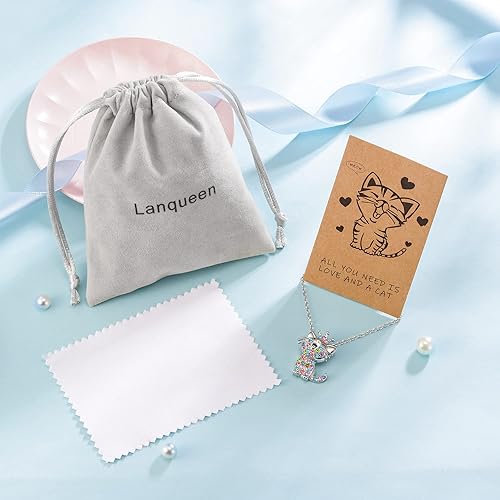 Miniatura 5 de Lanqueen - Collar con colgante de gato, joyería para mujeres y niñas, amantes de los gatos, collar con 18 + 2.4 pulgadas de cadena