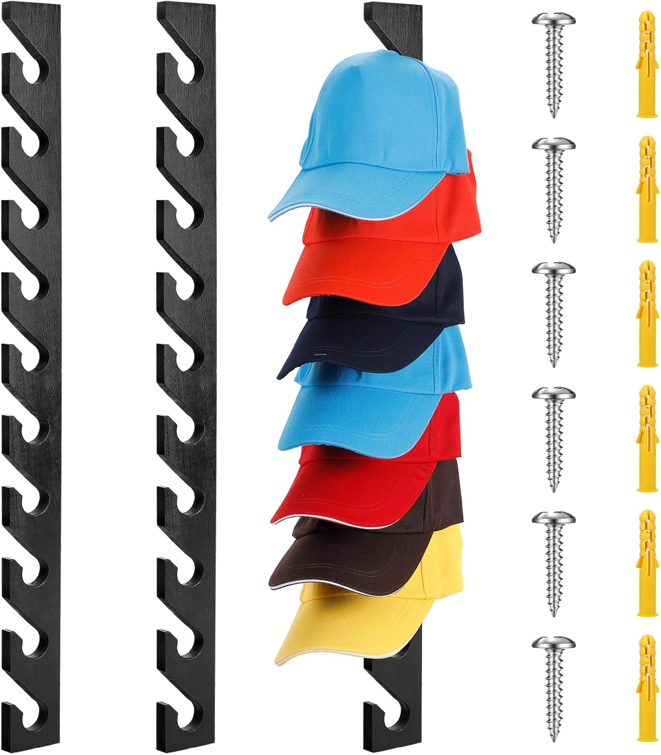 3 Pack Wooden Hat Rack for Baseball Cap Wall Mount Hat Racks Vertical Hat Baseball Cap Display Holder with 10 Hooks Hat Organizer Wood Cap Hanger for Door Entry Room Bedroom(Gray)