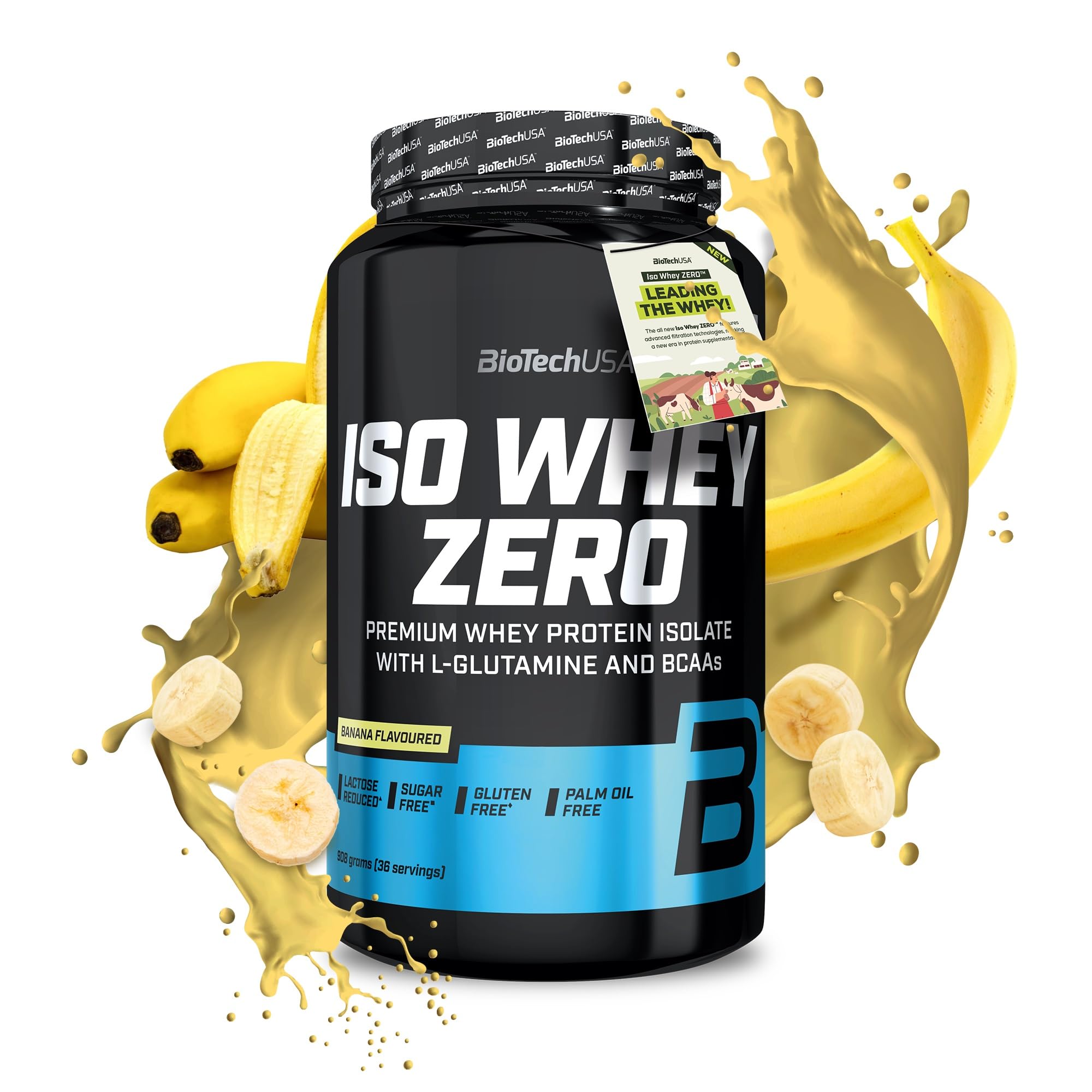 Iso Whey Zero | Premium Whey Protein Isolate | Grass-Fed | Enzyme-Free | Sugar- and Gluten-Free, 908 g, Banana