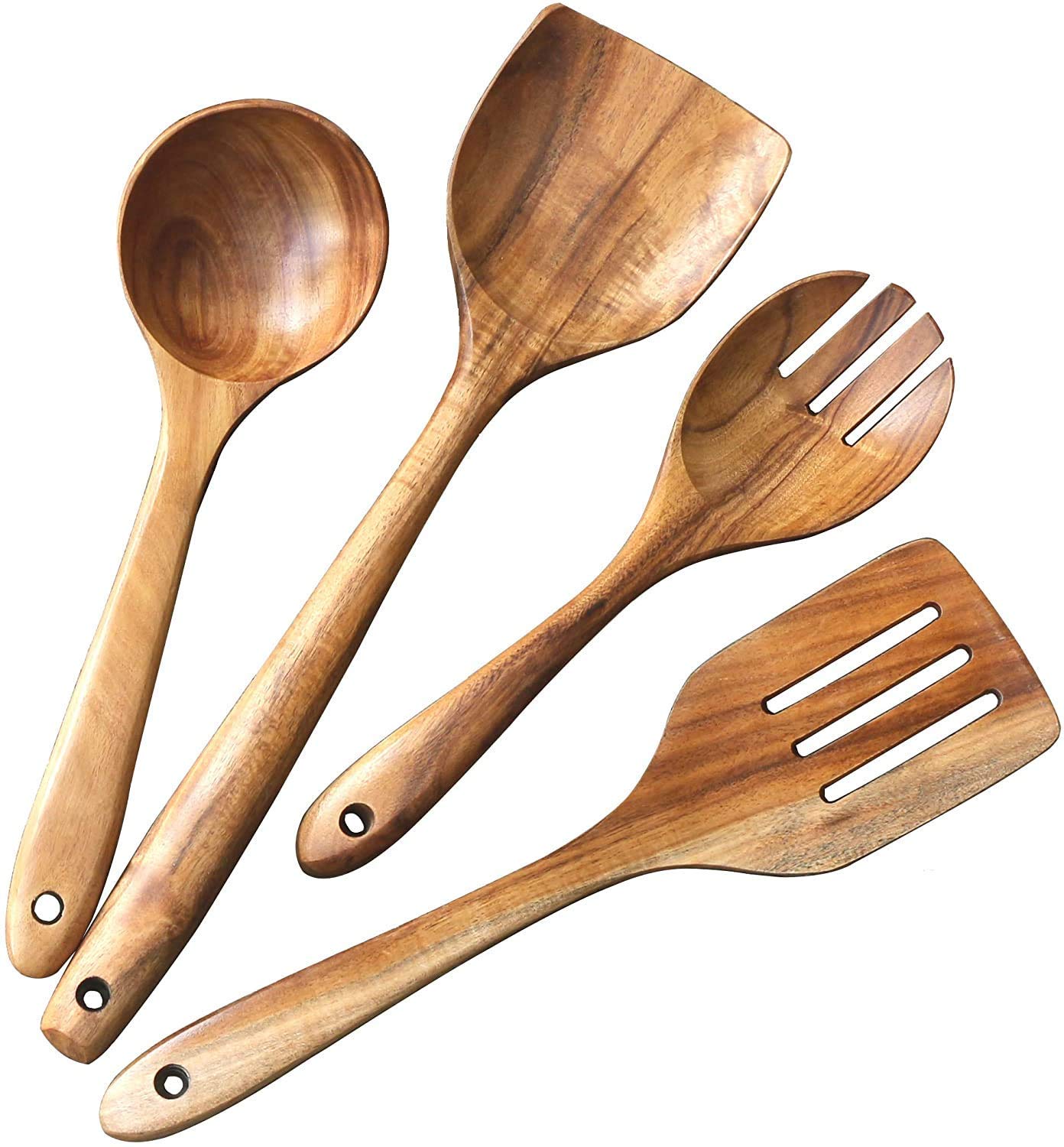 Craft Expertise Wooden Kitchen Utensil Set 4 Cooking Utensils Spatula Spoons for Cooking Nonstick Cookware, 100% Handmade by Natural Sheesham Wood