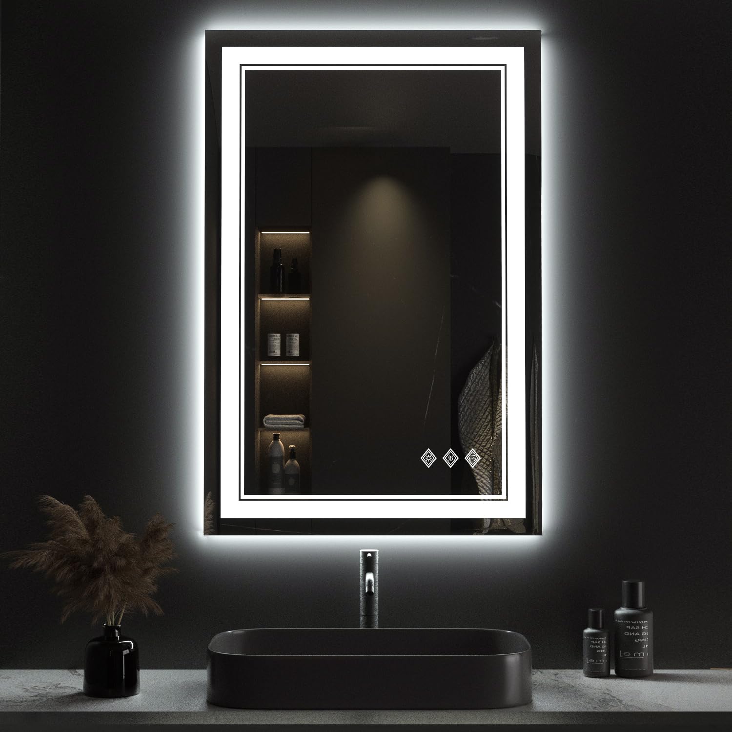 Photo 1 of VanPokins LED Mirror for Bathroom, 24x36 Inch Gradient Front and Backlight LED Bathroom Mirror, 3 Colors Dimmable CRI>90 Double Lights, Enhanced Anti-Fog, Hanging Plates Wall Mount Lighted Mirror