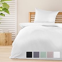 Beautissu Set di 2 Biancheria da letto Seersucker 155x220 cm Meline - Copripiumino con cerniera per l'estate - Federa e copripiumino traspirante e delicato sulla pelle - bianco