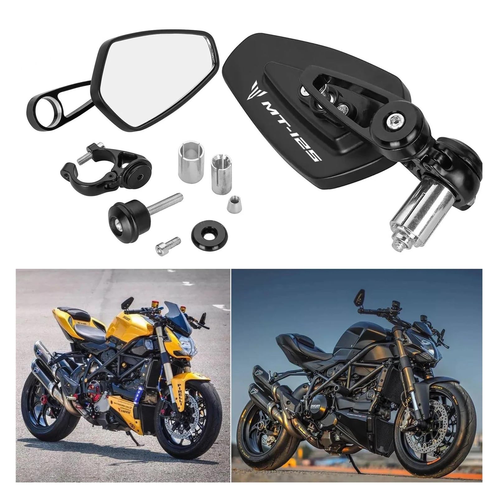 Rétroviseurs De Guidon Moto Pour Yamaha MT125 MT 125(Black)