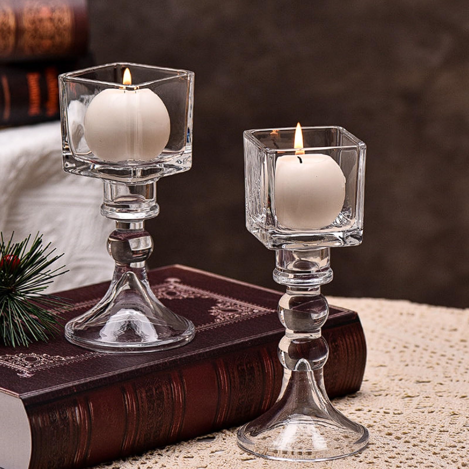 Ensemble de 3 bougeoirs en Verre Cristal, Compartiment à Bougies carrés, Design Romantique, pièce maîtresse Table, décoration d'intérieur