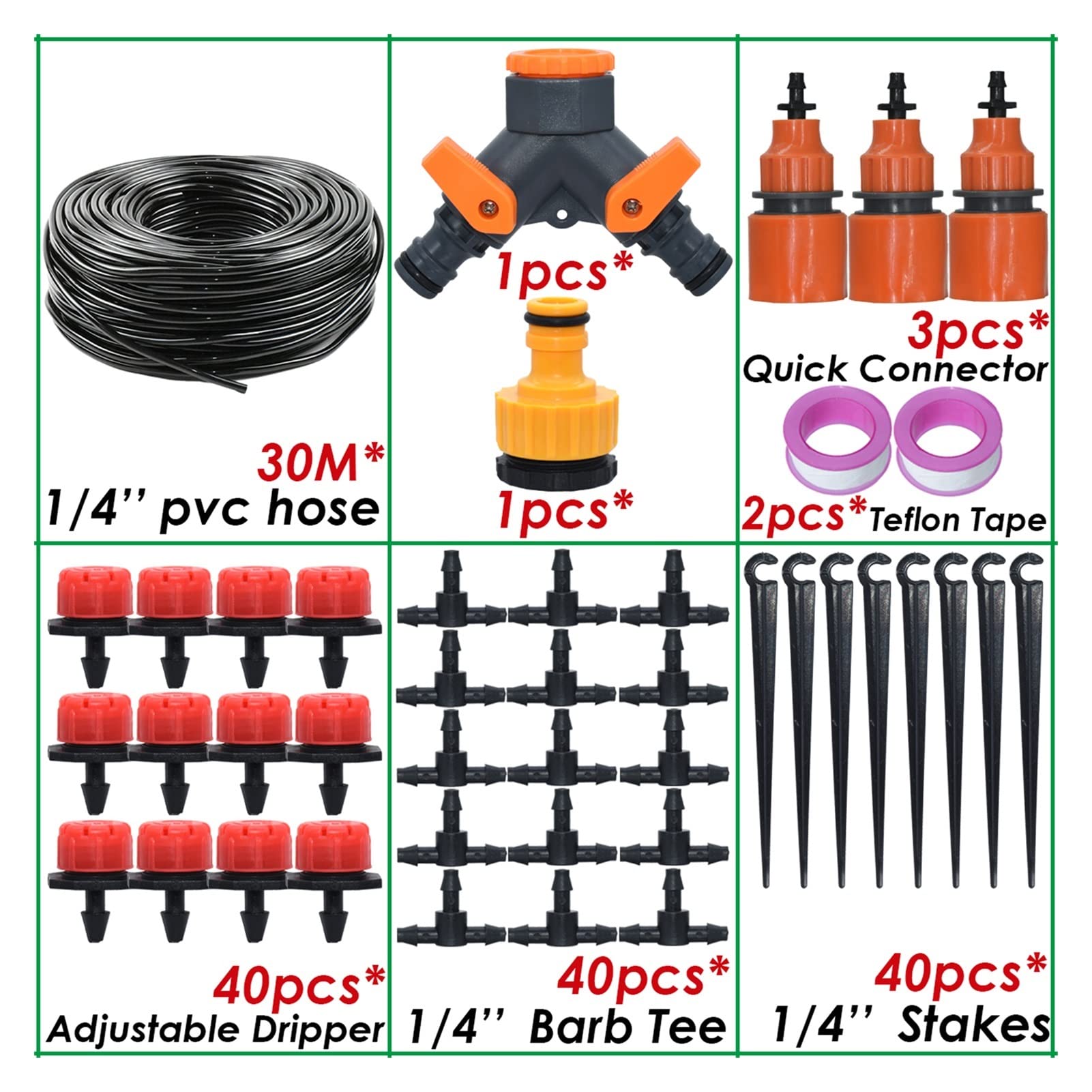 Kit di irrigazione a goccia 30-50M valvola a sfera timer giardino irrigazione automatica accessori balcone kit gocciolamento esterno ugello regolabile (colore: 30M-A)