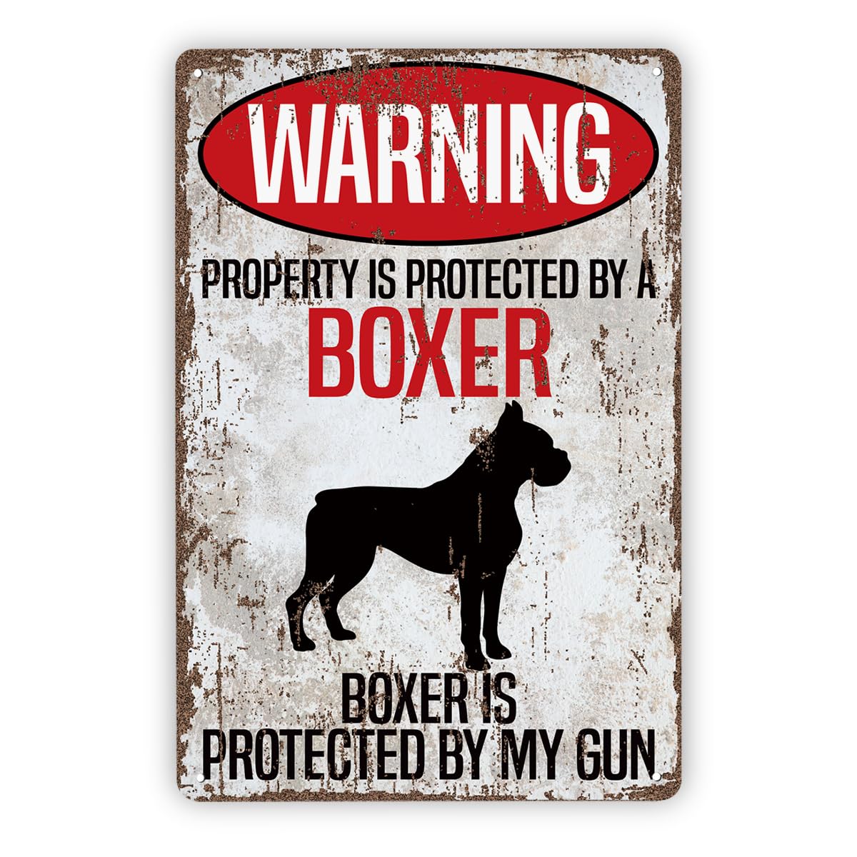 Vintage Metal Tin Signs, Funny Dog Sign, Dog Warning Decor, Fun Beware of Dogs Sign, Property Protected By a Boxer, Gift for Boxer Lovers, Courtyard Porch Decor, Funny Yard Signs, 11.8 * 7.9Inch
