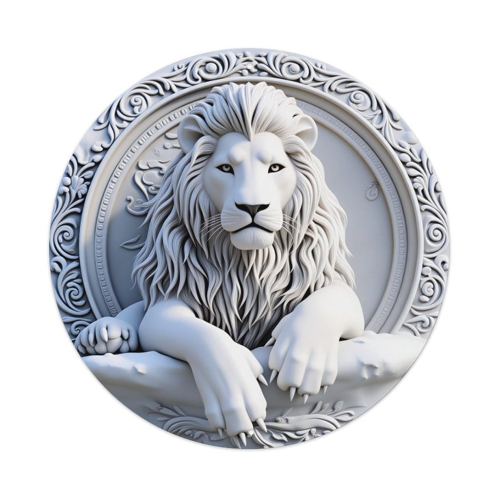 Lion Relief Ornate Circular Design Metal Tin Sign Vintage Garden Bedroom Cafe Bar Man Cave Home Wall Decor Metal Poster 8x8 inches