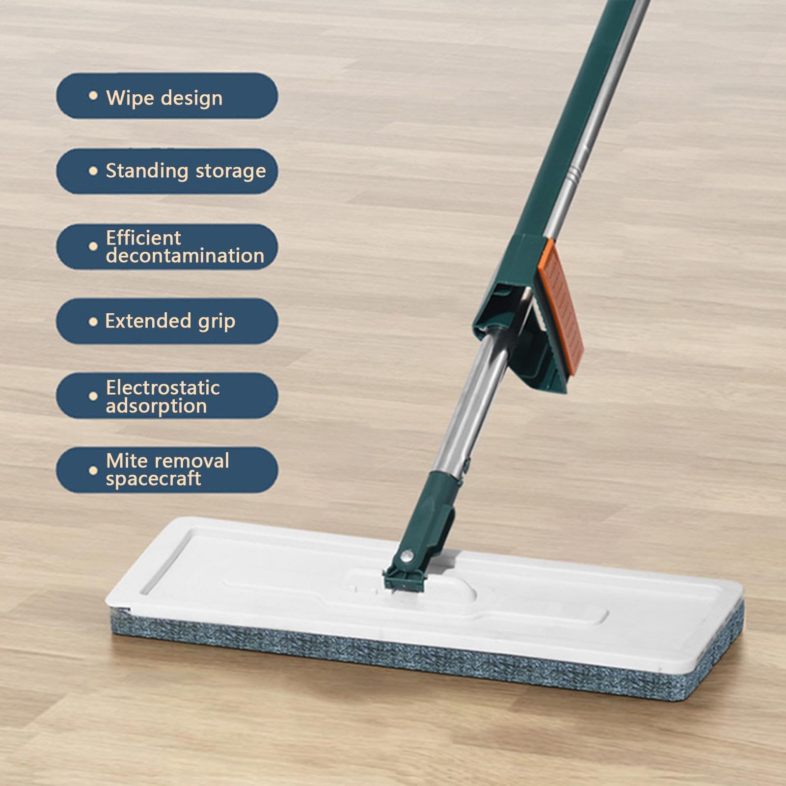 Mopa Plana húmeda y Seca, Juego de fregona compacta para Piso de | madera dura, trapeadores absorbentes de agua con 2 almohadillas de repuesto para en seco y húmedo