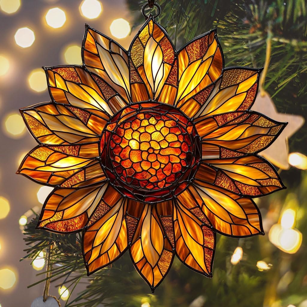 Sunflower Acrylic Suncatcher Stained Glass Effect Window Car Hanging Christmas Ornament Indoor Outdoor Decor Garden Sun Catcher Panel for Sunflower Lover for Women Mom Grandma
