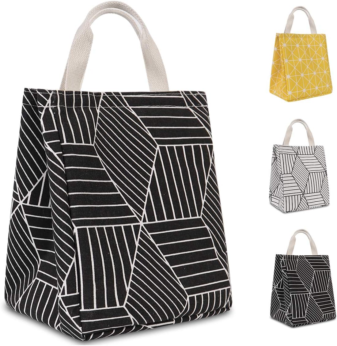 HOMESPON Reusable Lunch Bag Insulated Lunch Box Canvas Fabric with Aluminum Foil, Lunch Tote Handbag for Women,Men,School, Office