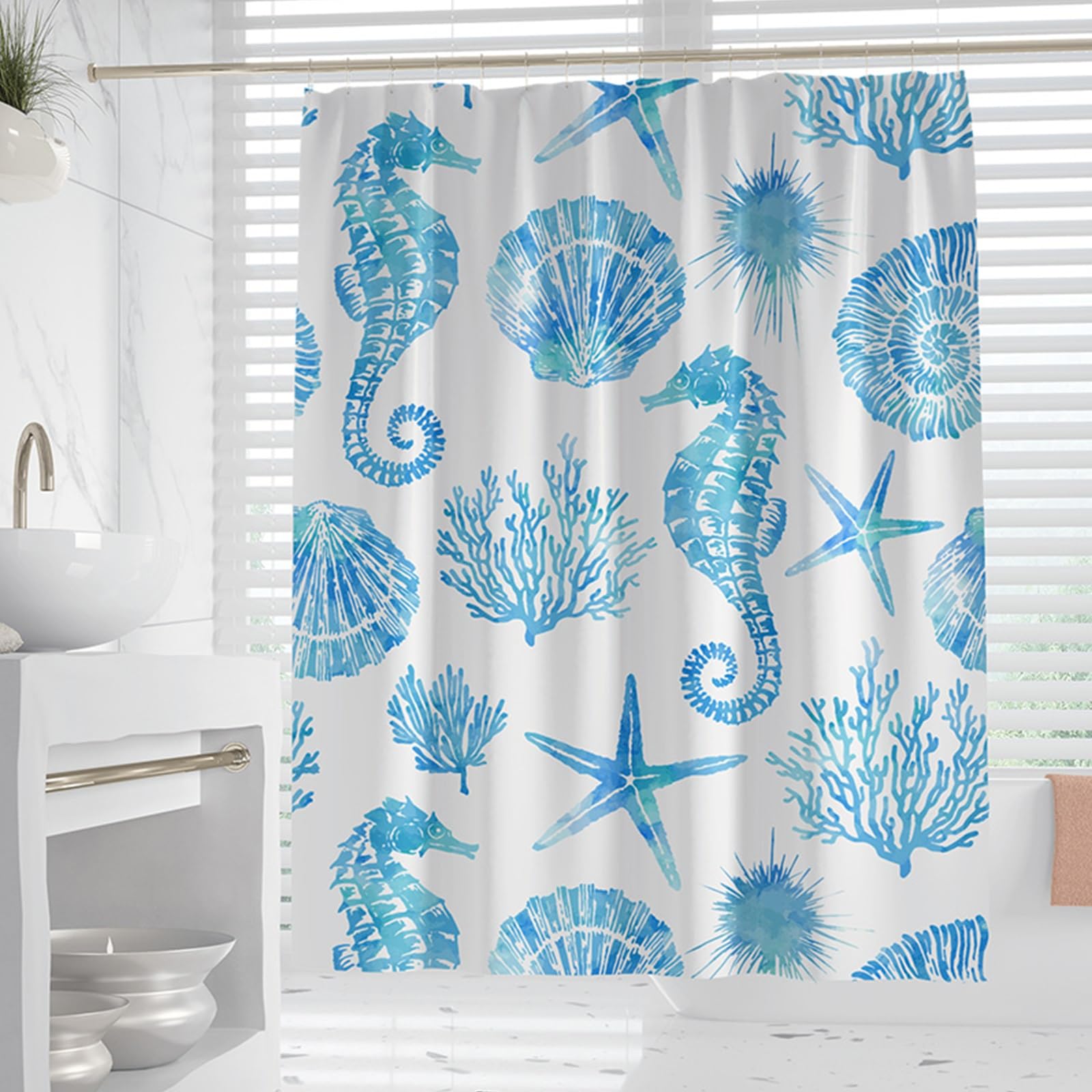 Antimoho Lavable Cortina Ducha Cortina Baño 185 x 170 cm Cortina de Ducha Antimoho con Imanes Antimoho Cortina Bañera con Ganchos, Fácil de Limpiar, Lavable, Resistente Al Moho, océano