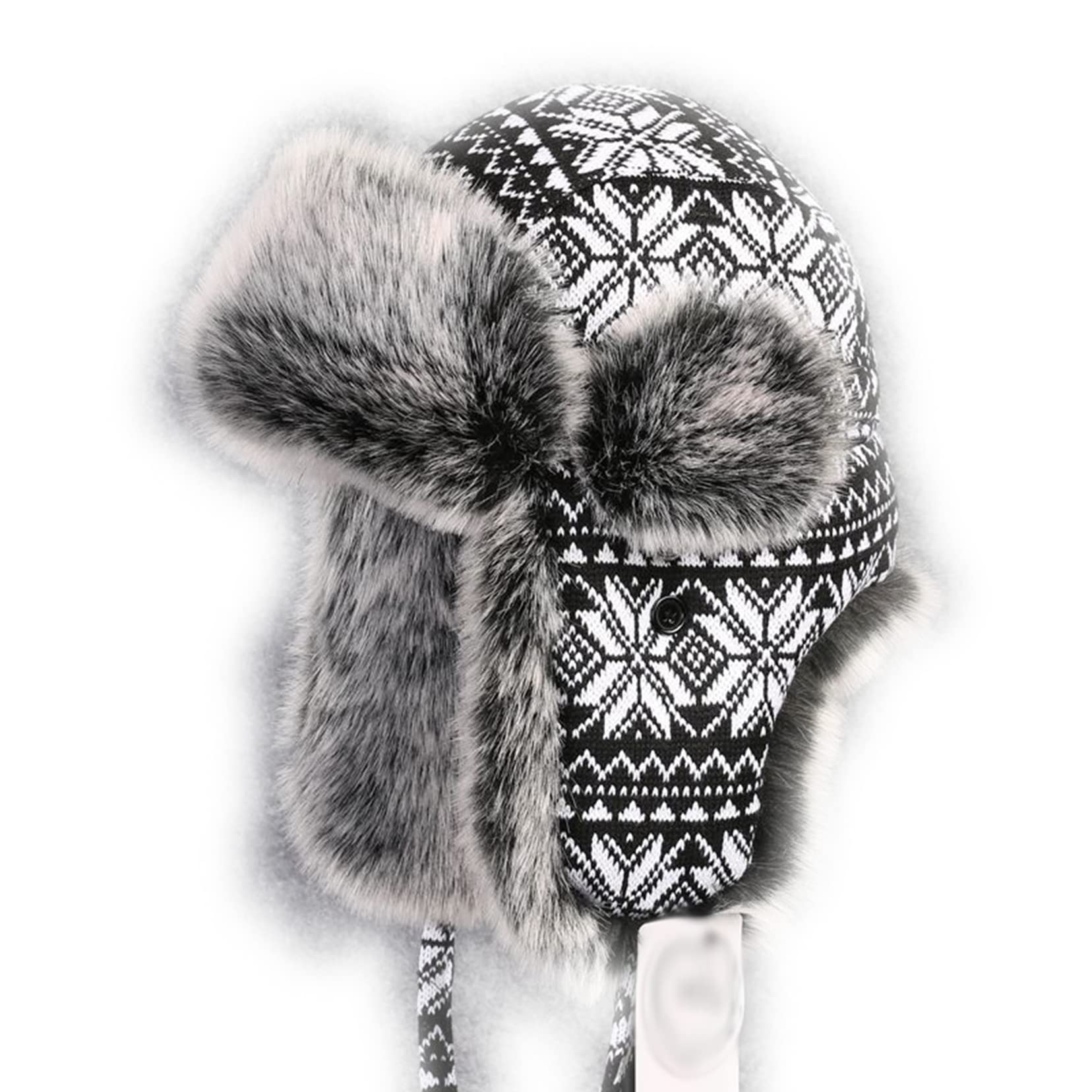 TREWQ Trapper Hat Winter Hats for Men Women,Russian Warm Trapper Hat With Ear Flaps Ushanka Bomber Warm Hat black-60cm