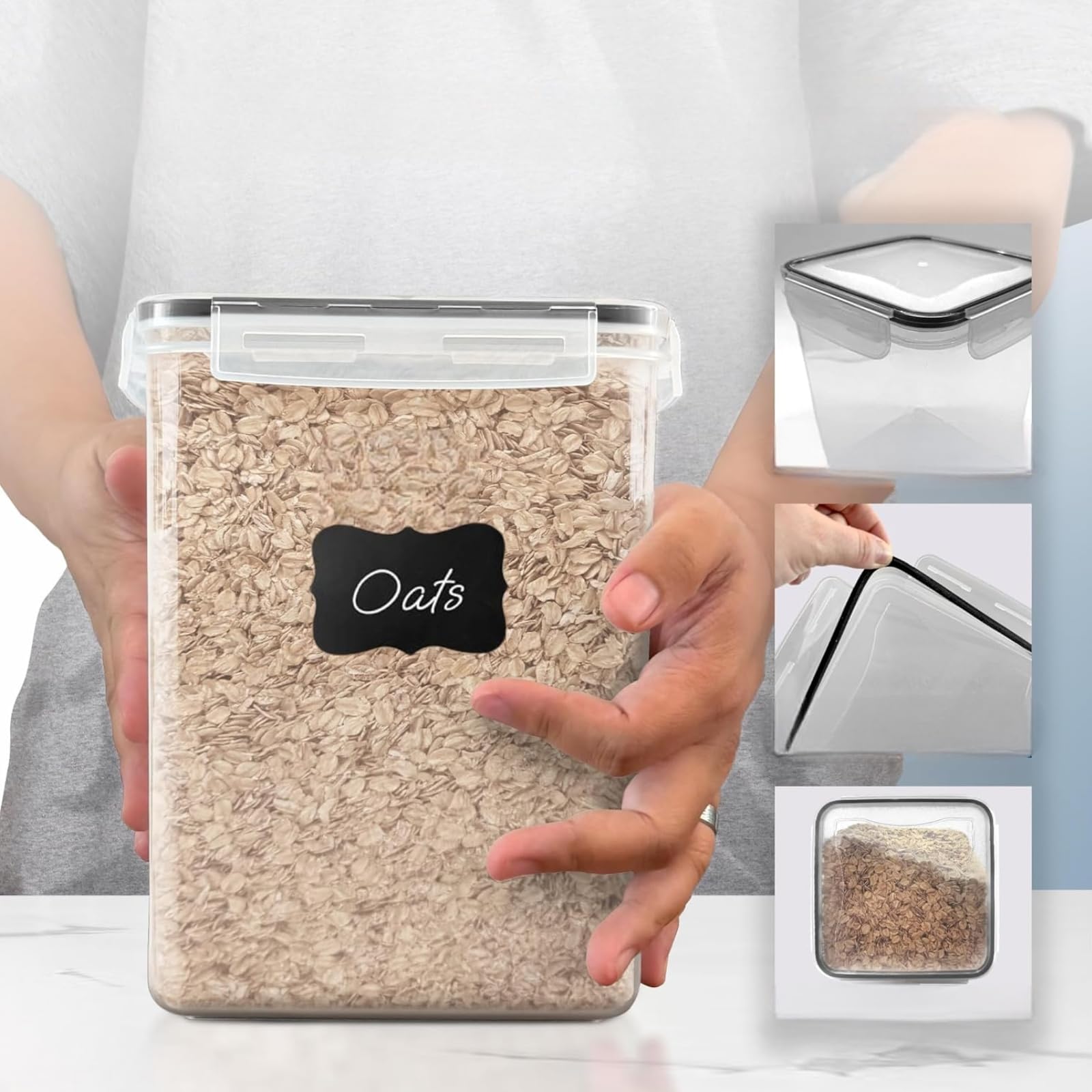 Set da 4 Contenitori Alimentari Ermetici 2,5L, Plastica Senza BPA per Cereali, Riso e Pasta con Coperchi, Include Etichette. (2,5L*4)