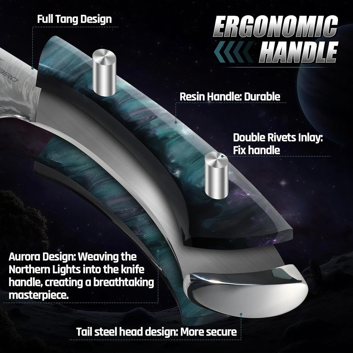 Golden Bird Damascus Steel Knife for Kitchen and Outdoor - Hand Forged Camping Cooking Knife with Resin Handle, All Purpose Small Kitchen Knives with Sheath, Gift for Men & Women