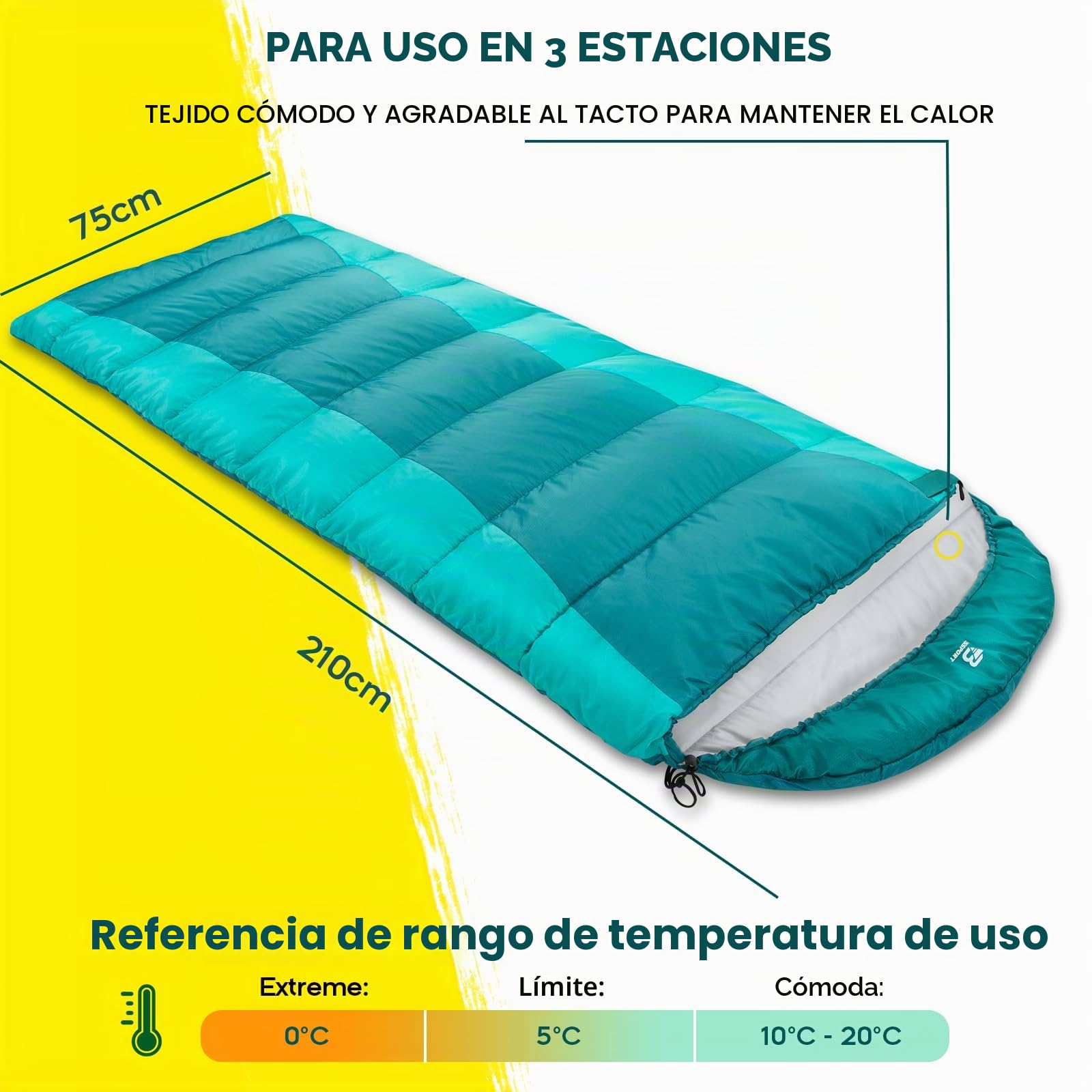 Bessport Saco de Dormir para Camping 3-4 Estaciones -8 °C – 20 °C | Saco de Dormir de Invierno Ligero, Impermeable y cálido para Adultos, mochilero, Camping, Senderismo y Viajes
