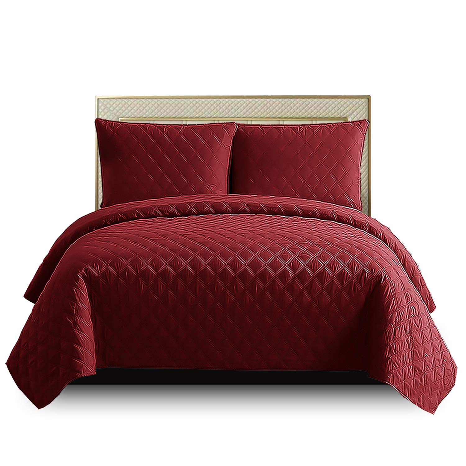 B&B Parure de lit réversible matelassée avec 1 taie d'oreiller - Motif en relief - Rouge