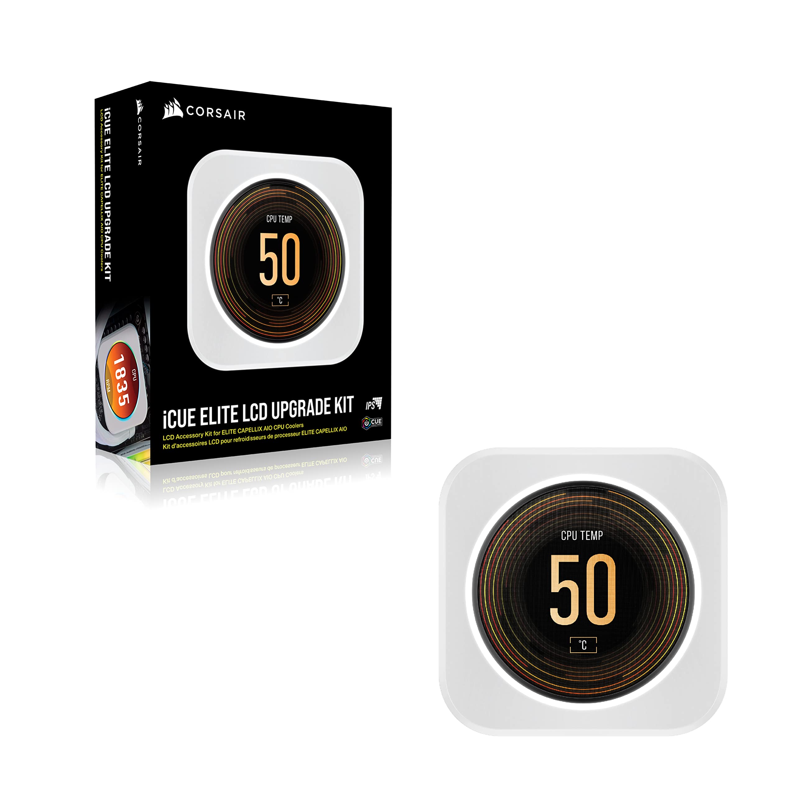 Corsair iCUE ELITE CPU Cooler LCD Display Upgrade Kit (Custom IPS LCD Screen, 24-Bit Colour Depth, 16.7 Million Colours, 24 RGB LED Ring, CORSAIR iCUE Software Compatible) White