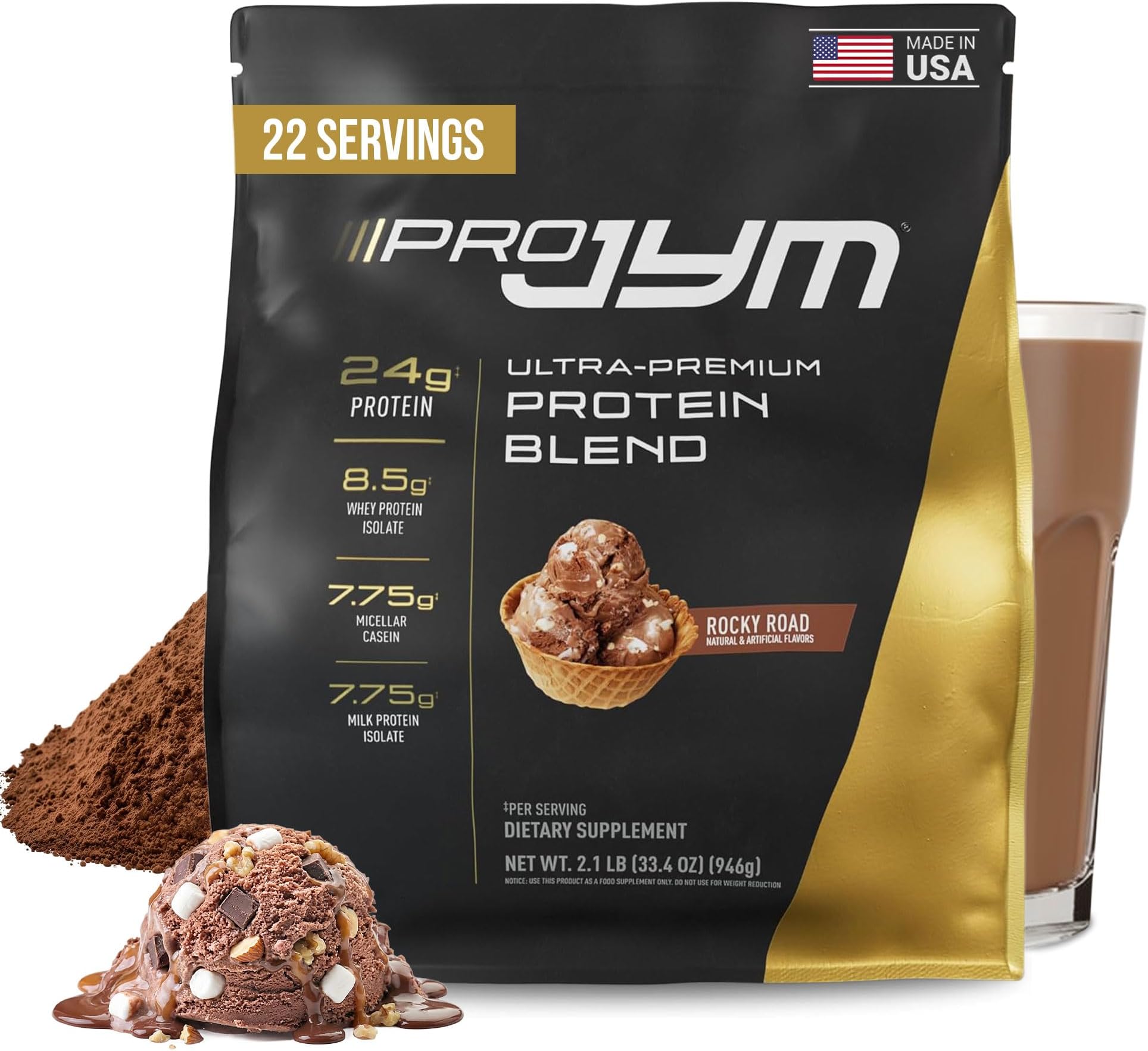 JYM サプリメント Science Pro JYM Rocky Road プロテインパウダー - ホエイプロテインアイソレート、カゼイン&ミルクプロテイン、リーンマッスルビルディング、メンズ&レディース、22サービング