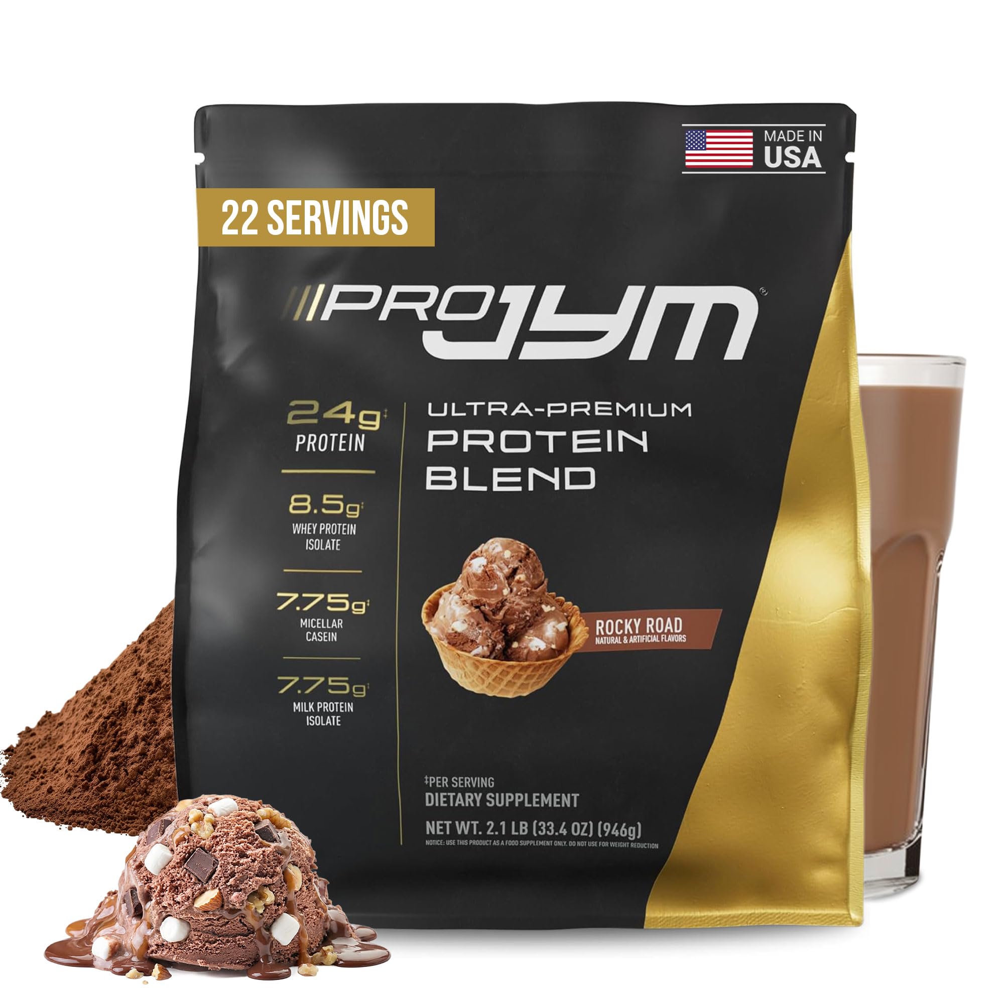 Pro JYM Rocky Road Protein Powder - Whey Protein Isolates, Casein, & Milk Protein, Lean Muscle Building for Men & Women, 22 Servings