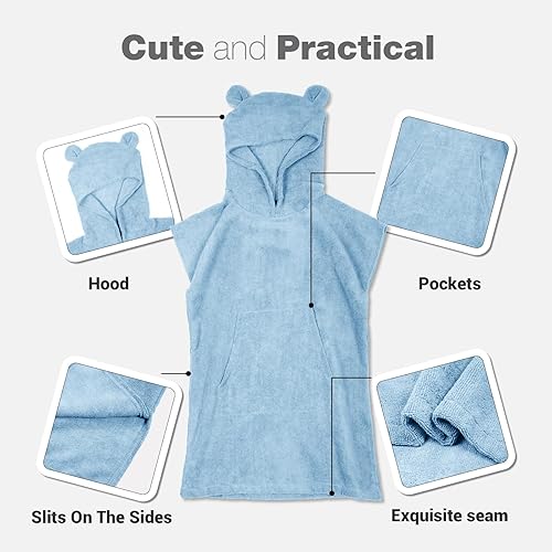 Miniatura 4 de MissShorthair Toalla Poncho para niños, toalla de playa con capucha para niña y niño, poncho de surf, bata de baño, toalla de baño de microfibra