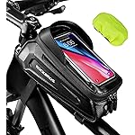 ROCKBROS Bike Bag Phone Mount Bag Bicycle Accessories Pouch, EVA Waterproof Bike Phone Holder Top Tube Front Frame Bag Handlebar Bags Compatible Phones Under 6.1, 1.3L