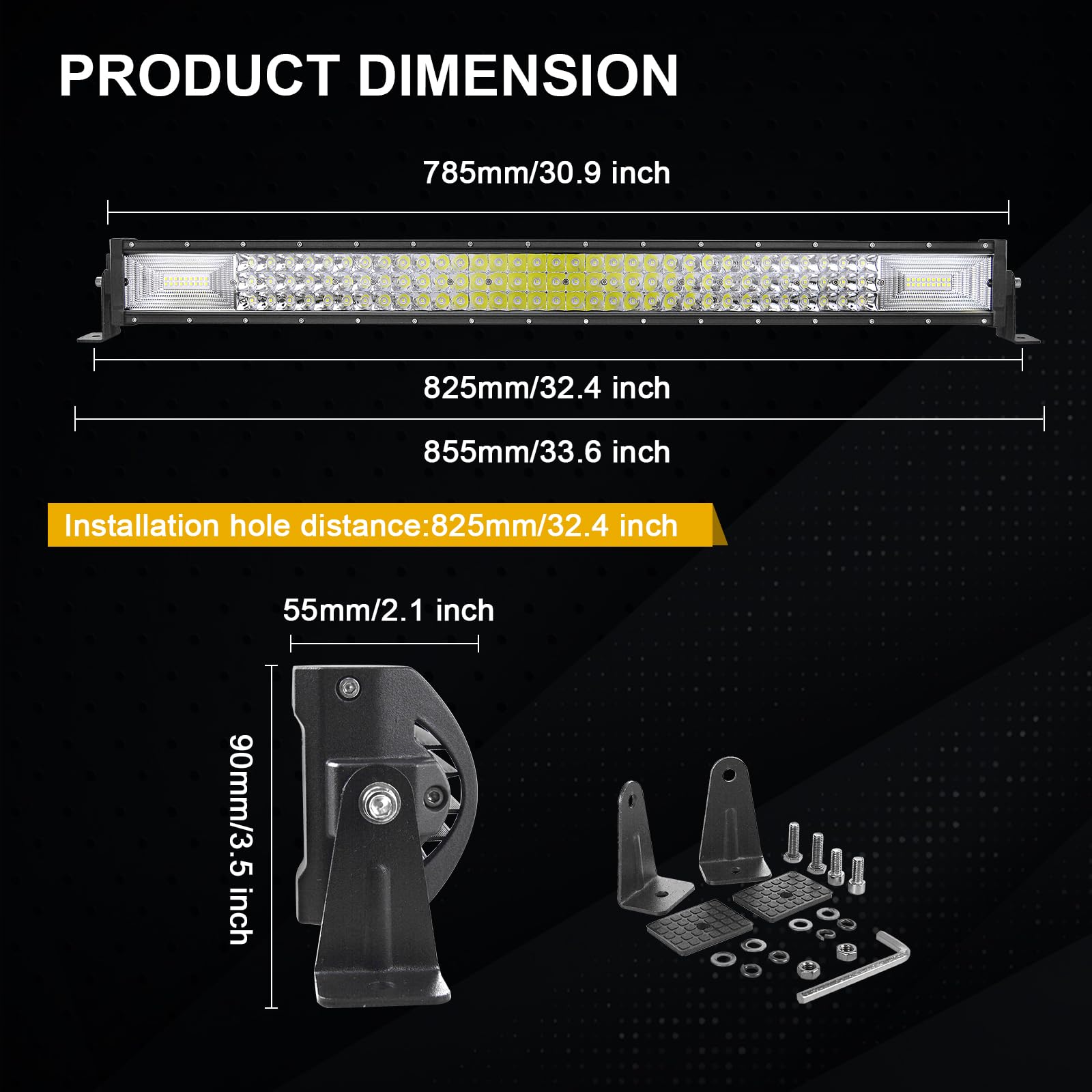 SKYWORLD 32 inch Light Bar 40500LM Tri-Row Straight Spot Flood Combo Beam LED Car Lights Work Offroad Fog Lamp for Offroad 4WD 4x4 SUV ATV UTV Truck Car Pickup Boat 12V 24V