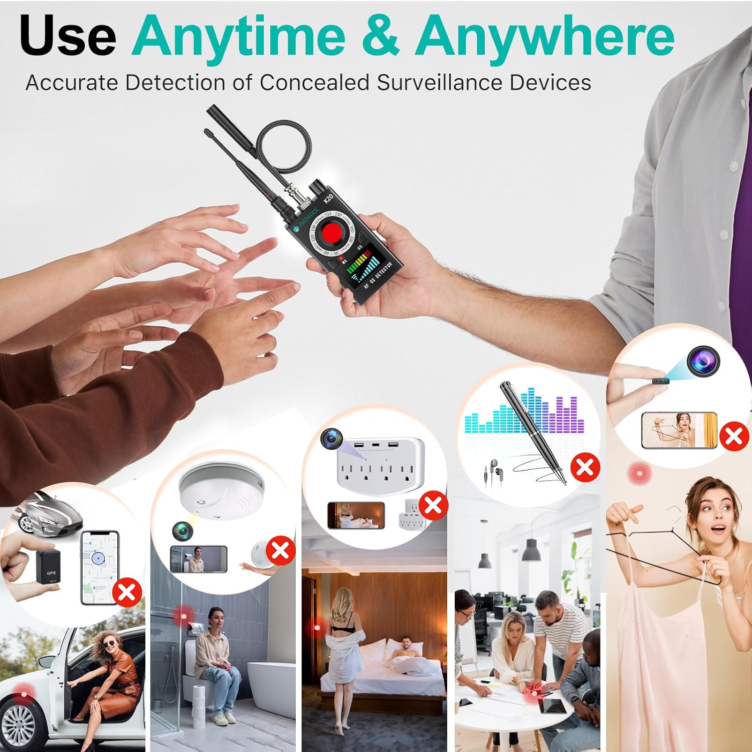 JMDHKK Hidden Camera Detector, Bug GPS Tracker Detector – RF Camera Finder for Hotel, Travel, Car, Office, Home Privacy Protection - Image 6