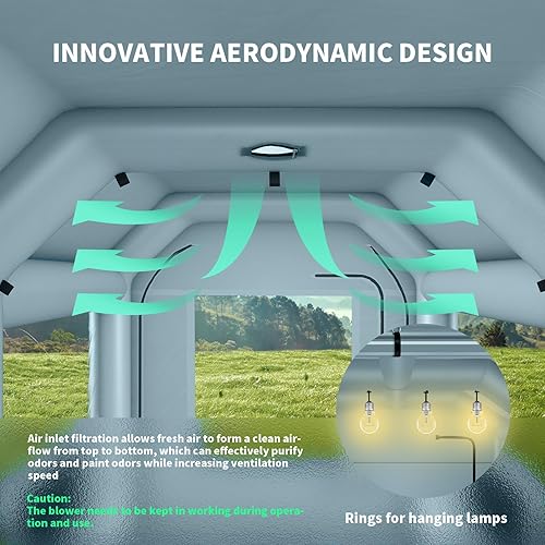Miniatura 5 de 20 x 13.5 x 9 pies cabina de pulverización inflable con un soplador 1100W, cabina de pintura aerógrafo, tiendas de campaña para acampar,