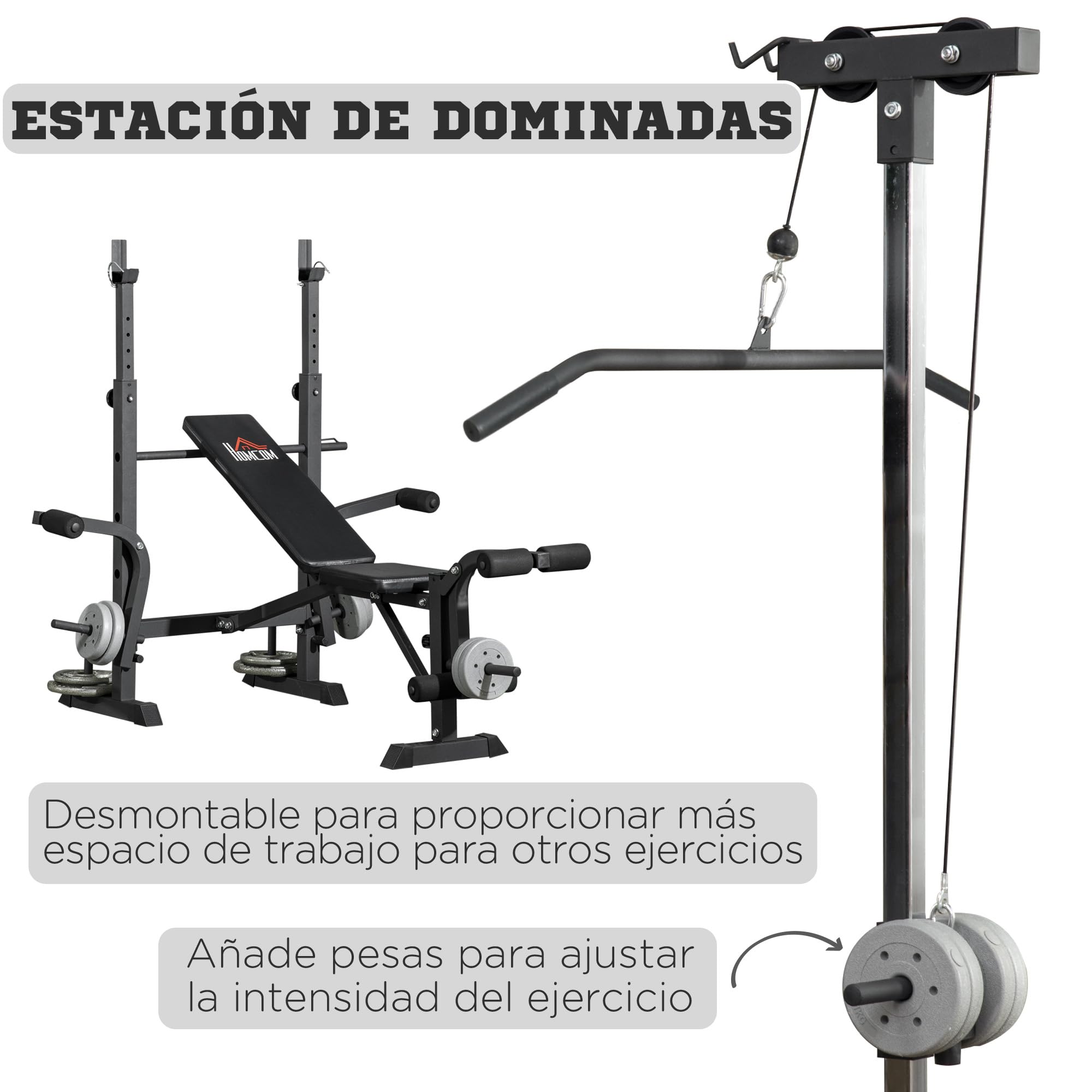 HOMCOM Banco de Musculación Banco de Pesas Multifuncional Ajustable en 6 Niveles para Entrenamiento de Cuerpo Completo en Gimnasio Hogar Carga 150 kg 180x134x200 cm Plata y Negro