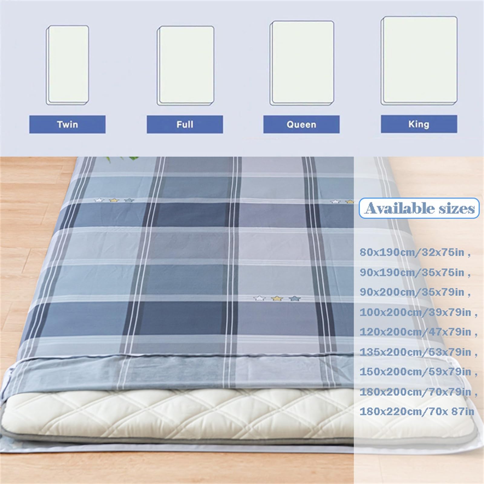 Housse De Futon Japonaise for Matelas De Sol, Housse De Futon Japonaise À Fermeture Éclair, Housse De Matelas De Sol, Coton, Lavable en Machine(Stripes,80x190cm/32x75in)