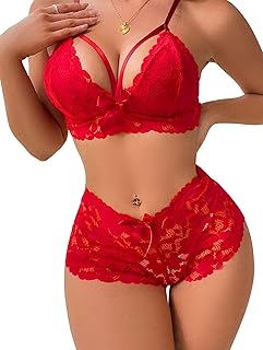 Lilosy Sexy Strappy High Waist Floral Lace Pajamas Lingerie Set Outfits