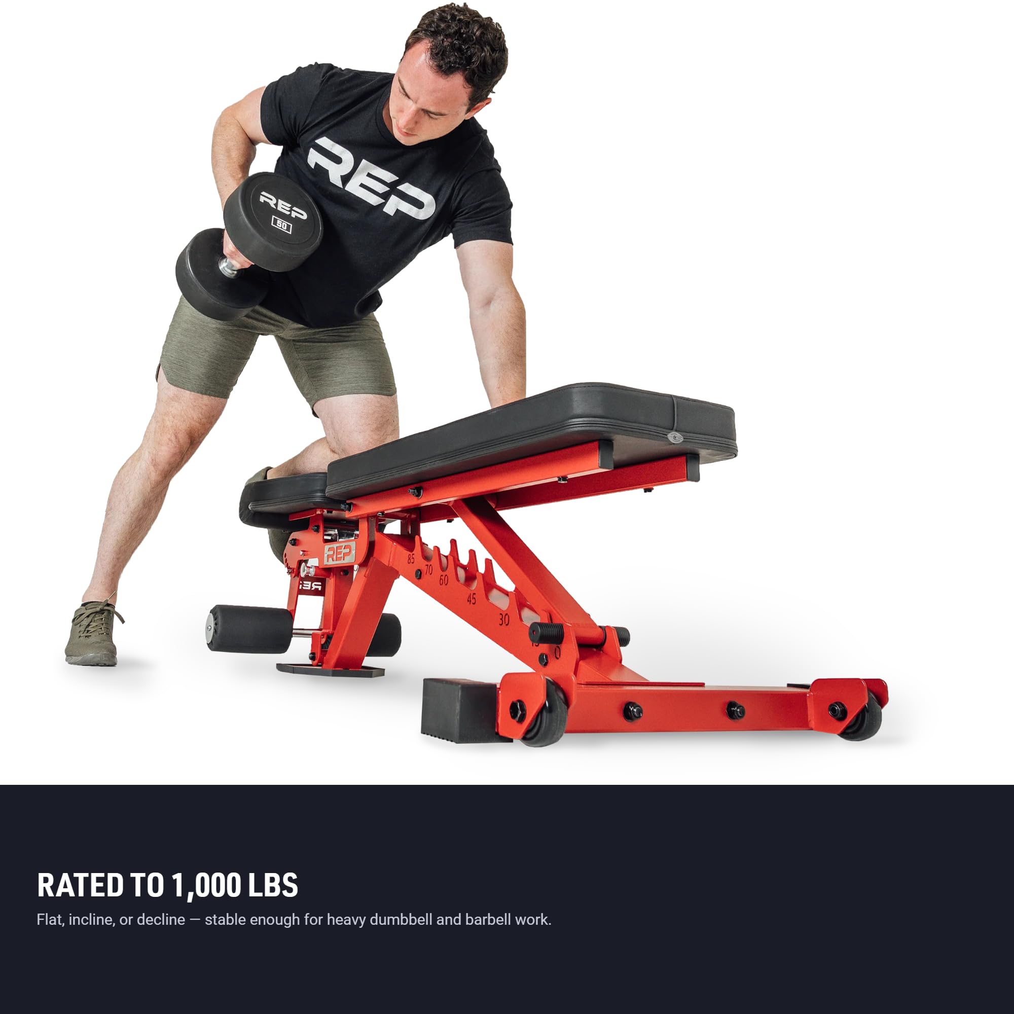 Rep Fitness Banco ajustable (plano, inclinado y declinado) AB-3000 FID - 1.000 lb Calificación
