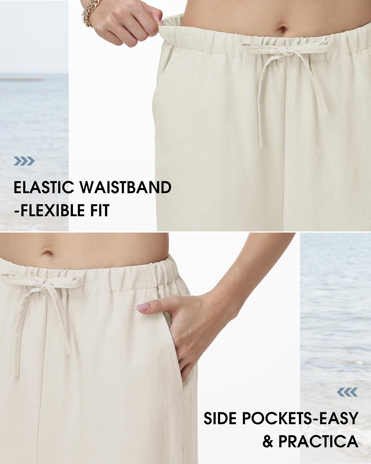 Tall Women’s Wide Leg Pants, 32" 34" 36" Inseam, Soft Lightweight Linen Blend Casual Pants, Pull On with Pockets