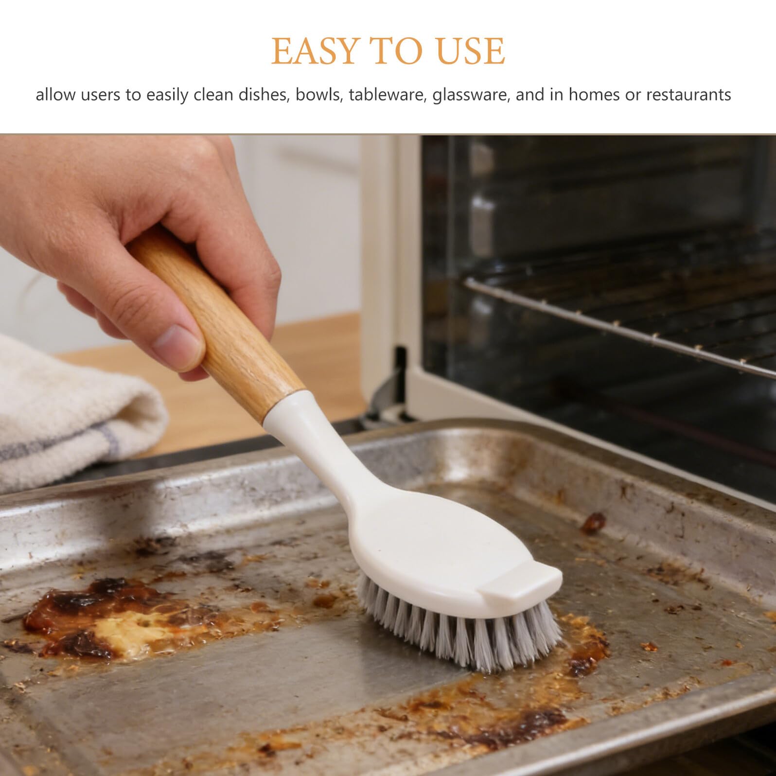 Cepillo para Fregar Platos de Cocina de Bambú con Mango Largo 2 Piezas
