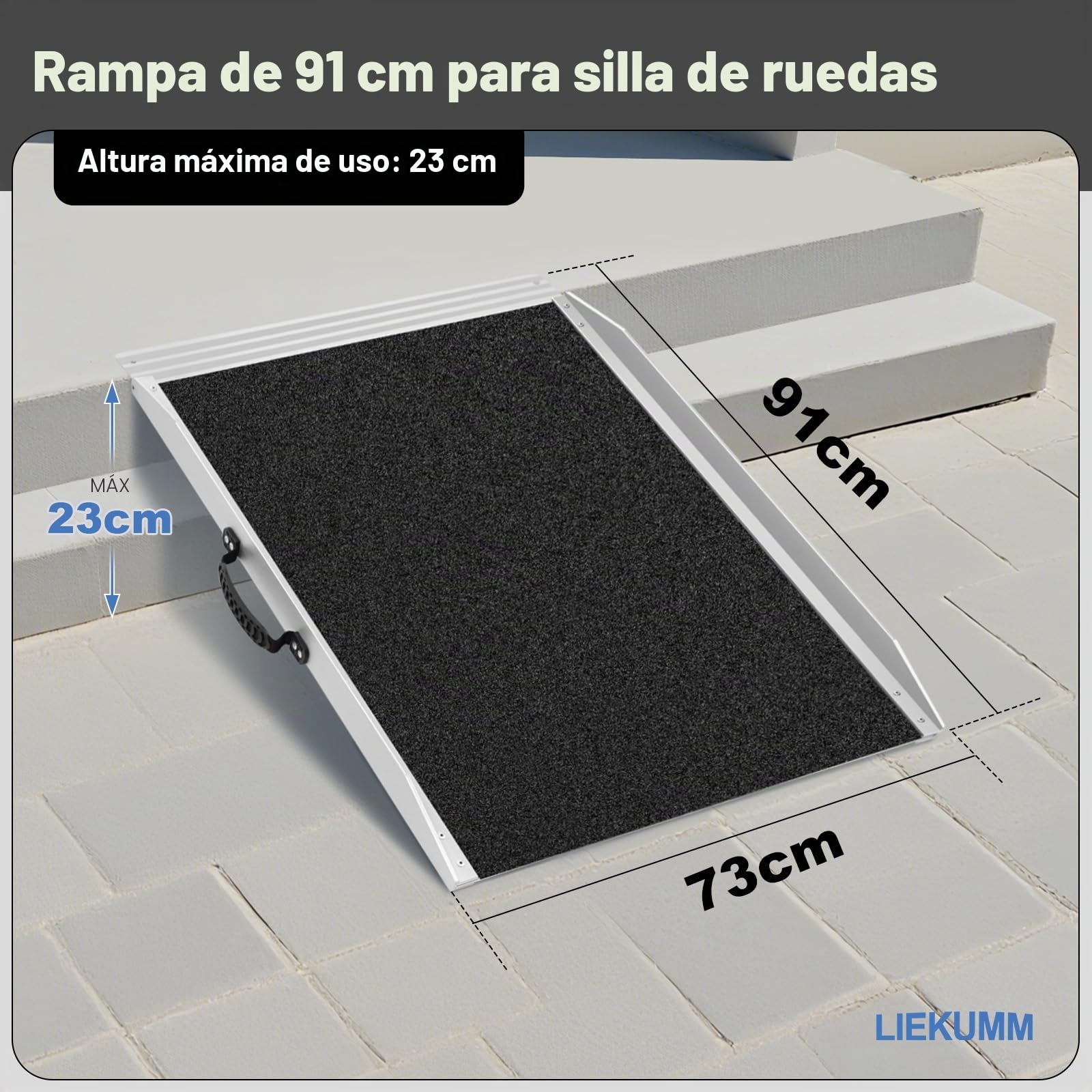LIEKUMM Rampa de Aluminio para Silla de Ruedas de 91 x 73 cm, Capacidad de 300 kg rampa para Silla de Ruedas, escalones, bordillos