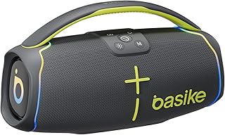 Caixa de Som Bluetooth Basike H61, 60W Potência, IPX6, Alto-Falante Hi-Fi, Luz RGB Surround, Portátil, Resistente à Água (Cinza)