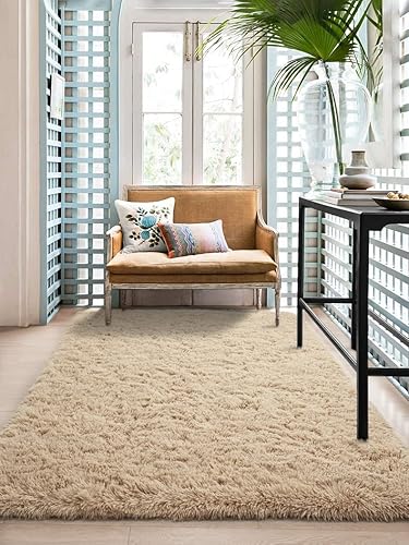 Vista 132 de Pacapet Alfombras esponjosas, alfombras peludas de felpa beige para sala de estar, dormitorio, alfombra mullida para habitación de los niños