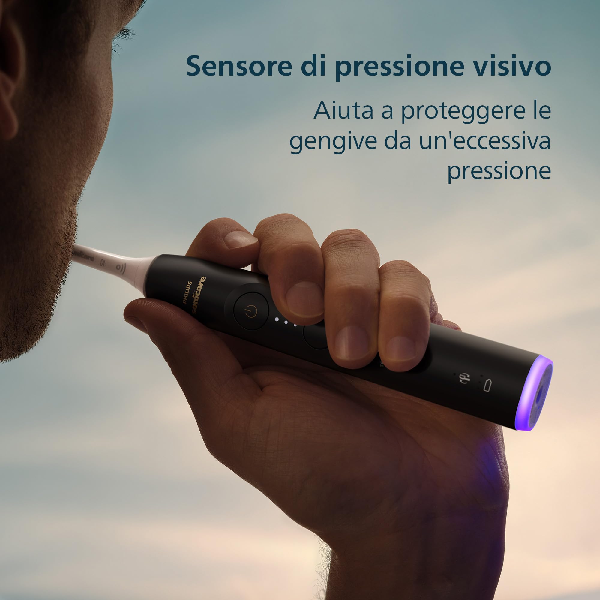 Philips Sonicare 6100, spazzolino elettrico sonico con 2 modalità di spazzolamento e 3 livelli di intensità, avviso di pressione, EasyStart, SmarTimer, nero, modello HX7401/07 [Nuova tecnologia]