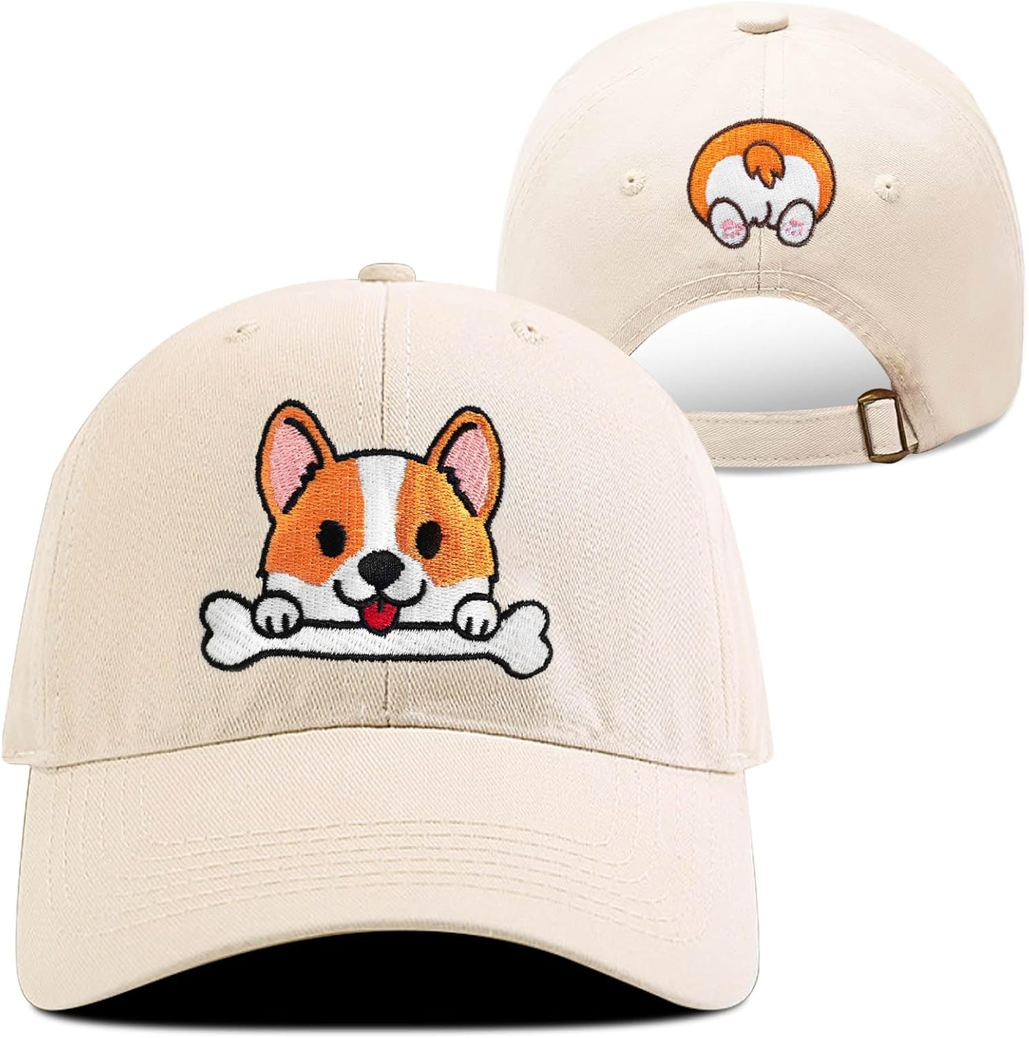 Corgi Gifts for Corgi Lovers, Adjustable Dog Hat for Women Men, Embroidered Front and Back Cap