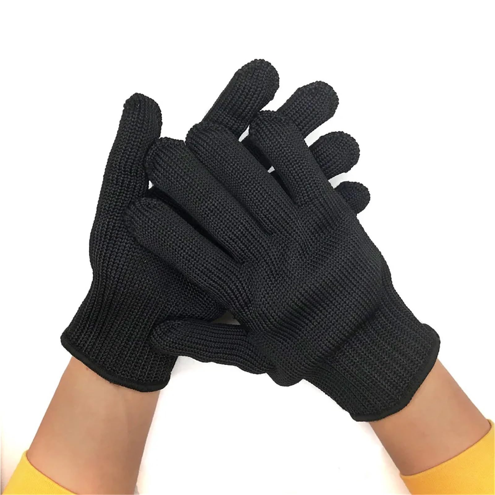 Gants anti-coupures, S de sécurité en maille métallique noire (1 paire), anti-coupures et résistants à l'usure,la boucherie, le jardinage l'autodéfense(L)