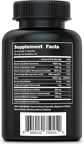 Miniatura 9 de Vital Vitamins Píldoras de complejo de biotina - con ácido hialurónico, MSM, colágeno y vitamina C - Suplemento para cabello, piel y uñas - 60