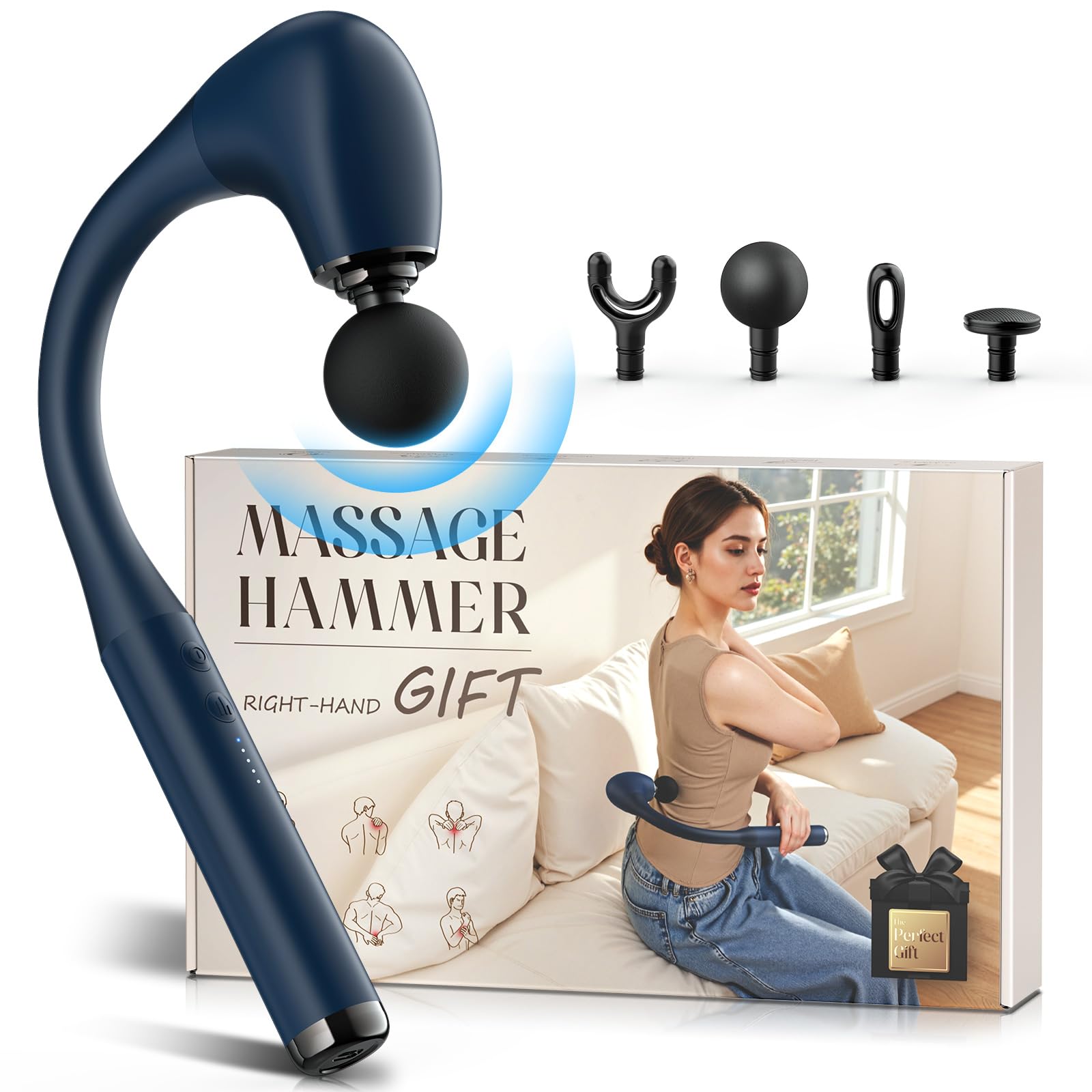 FVZ Massage Gun with Upgraded Extension Handle, 10MM Massage Gun Deep Tissue, Back Massager, Muscles/Neck/Shoulders/Waist/Legs Massager Portable for Pain Relief (Blue)